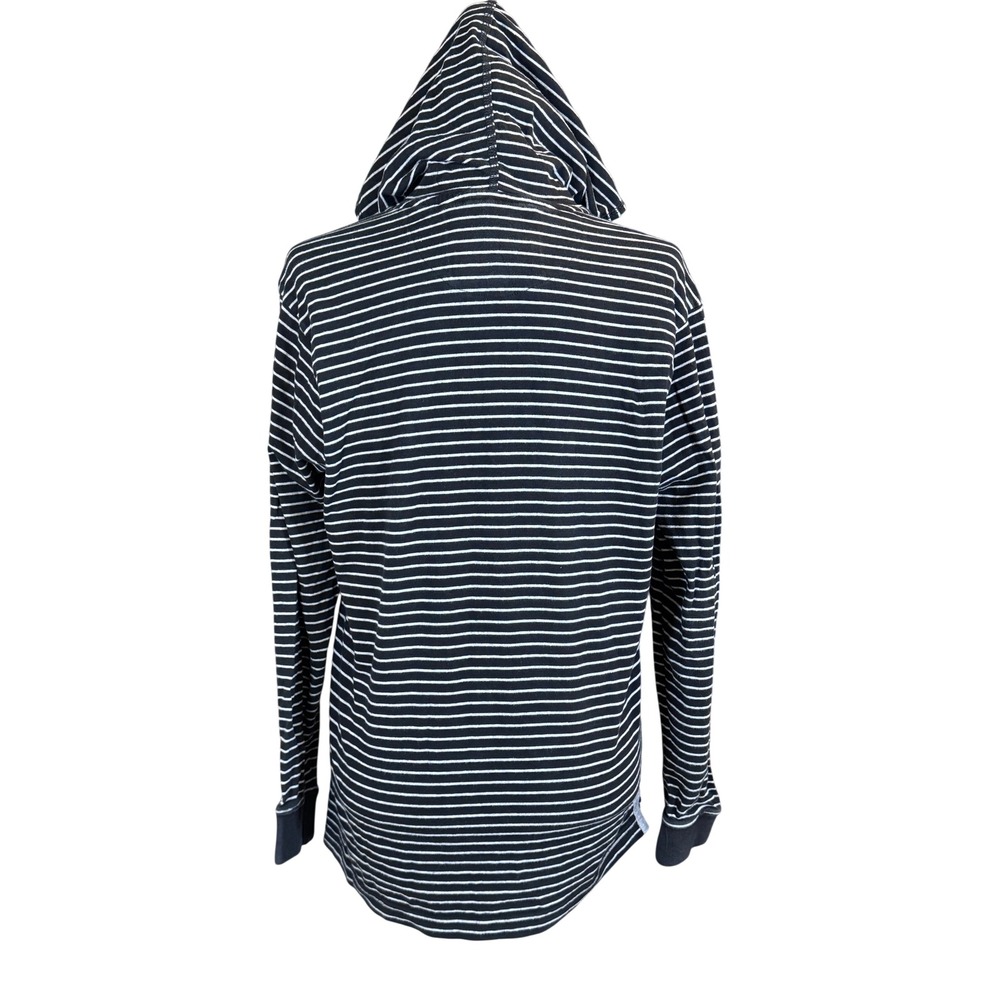 Mufti Jeans Hooded Henley Shirt Black White Striped Long Sleeve Mens Large - Picture 6 of 9